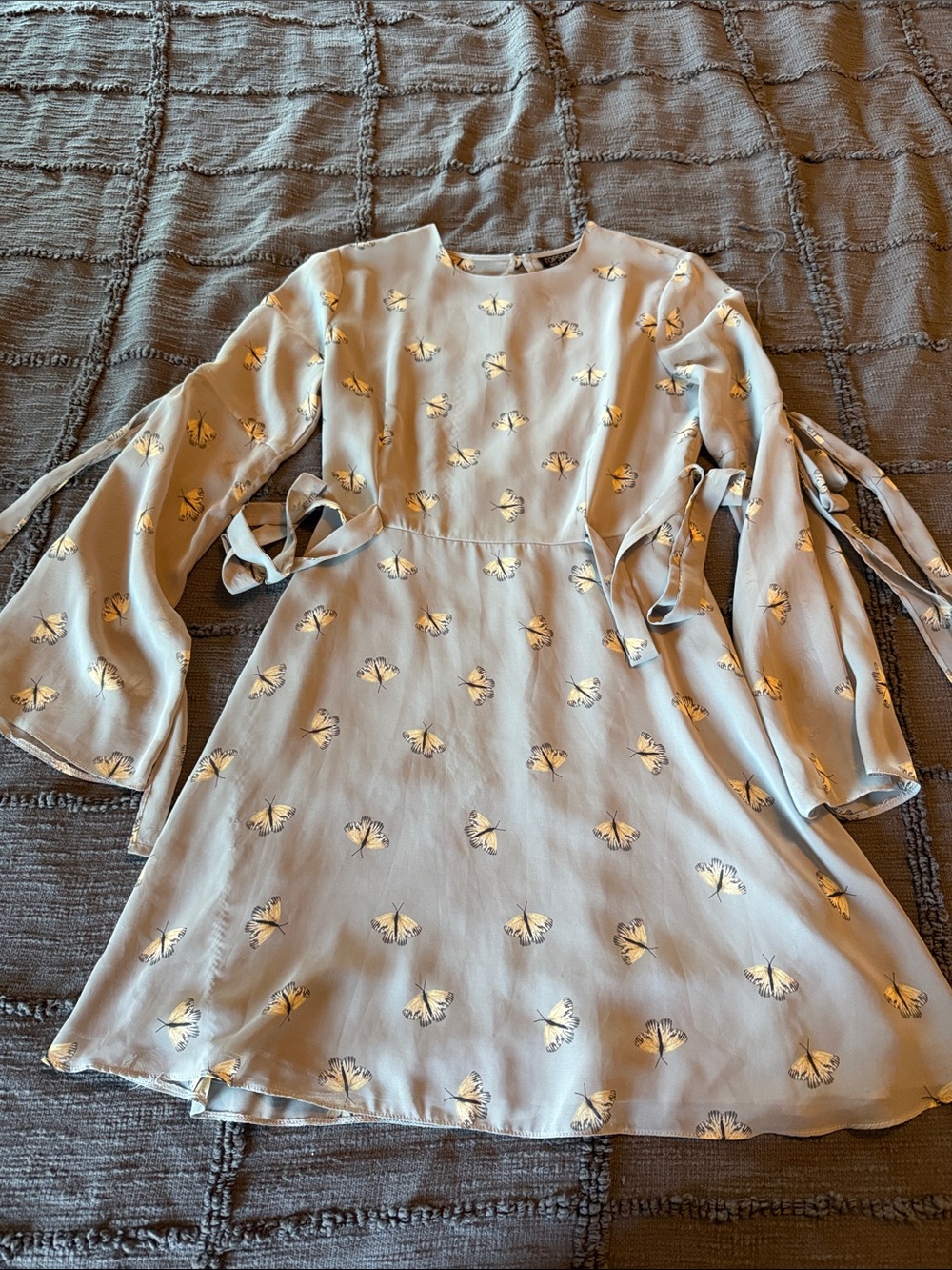Topshop Light Blue Floral Tie-Sleeve Mini Dress